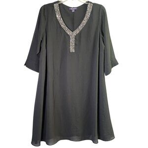 Black Roaman's Womens 22W‎ Dress Embellished Beaded Neck Drape Chiffon A-Line